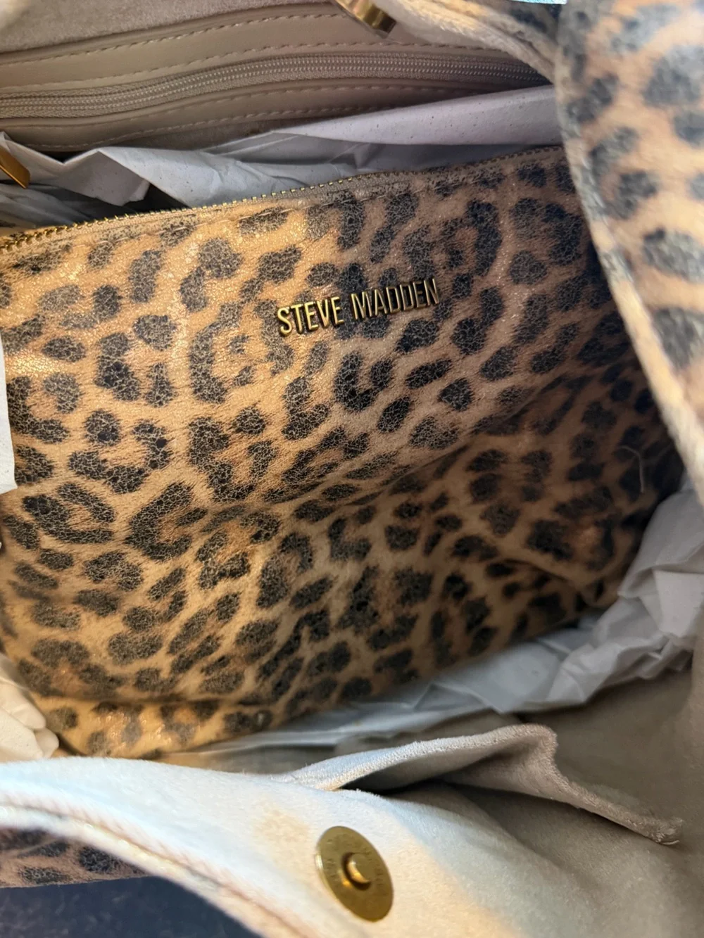 Steve Madden BDEMPSY Faux Suede Metallic Leopard Hobo slouchy